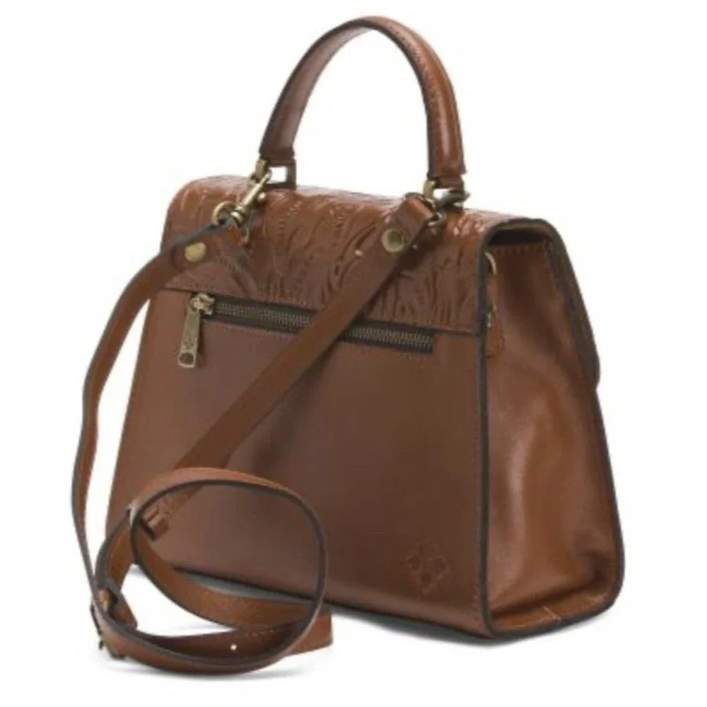 NWT PATRICIA NASH Chauny Rose Tooled Leather Satchel Bag Tan
